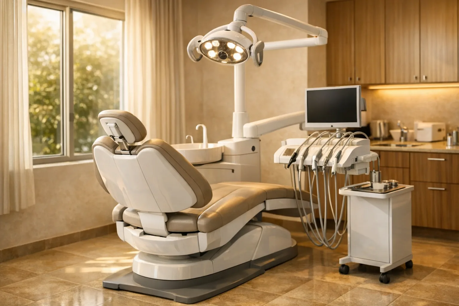 חדר טיפולים דנטלי מודרני במרפאת שיניים עם ציוד מתקדם לשיקום הפה