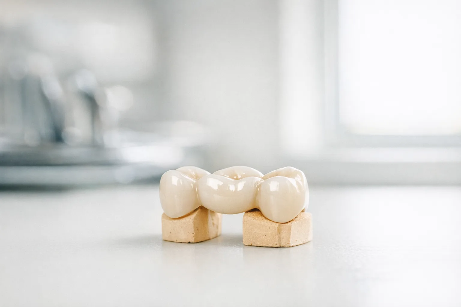 גשר בשיניים מחיר - מודל דנטלי של גשר קבוע בסביבה קלינית מקצועית