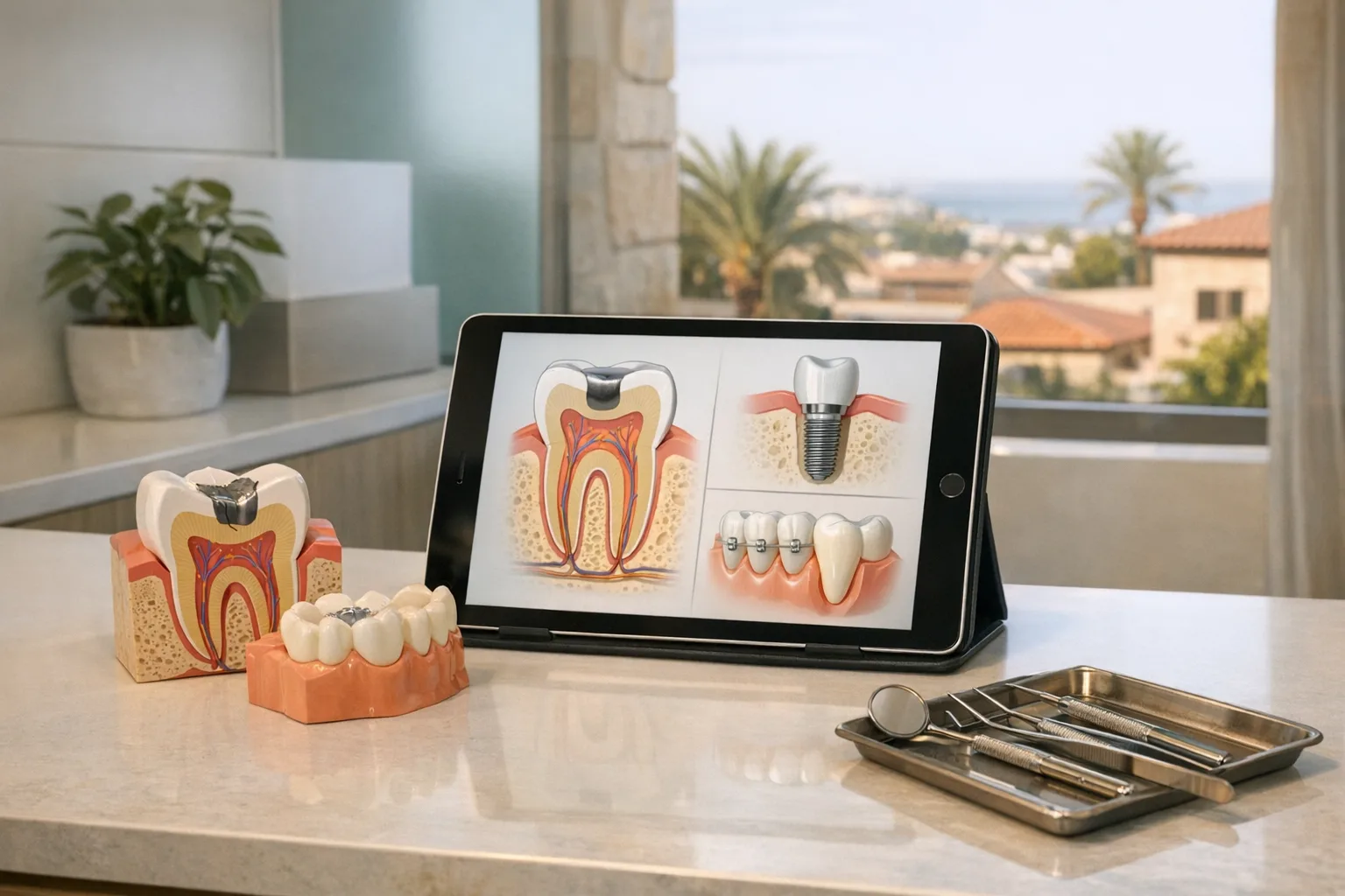 דיאגרמות שיניים על טאבלט במרפאה