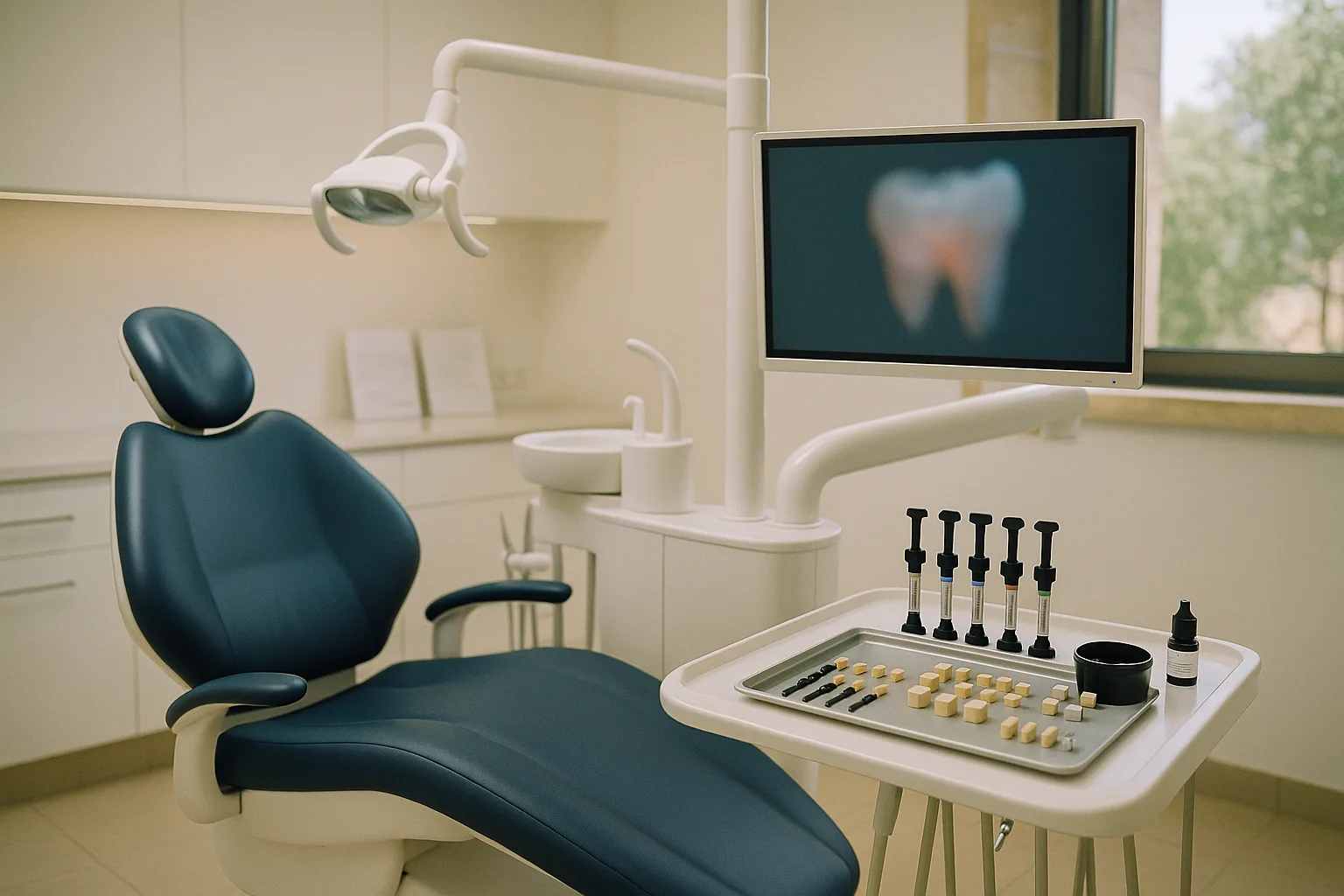 חדר טיפולים דנטלי עם סריקה דיגיטלית וחומרי שחזור שיניים